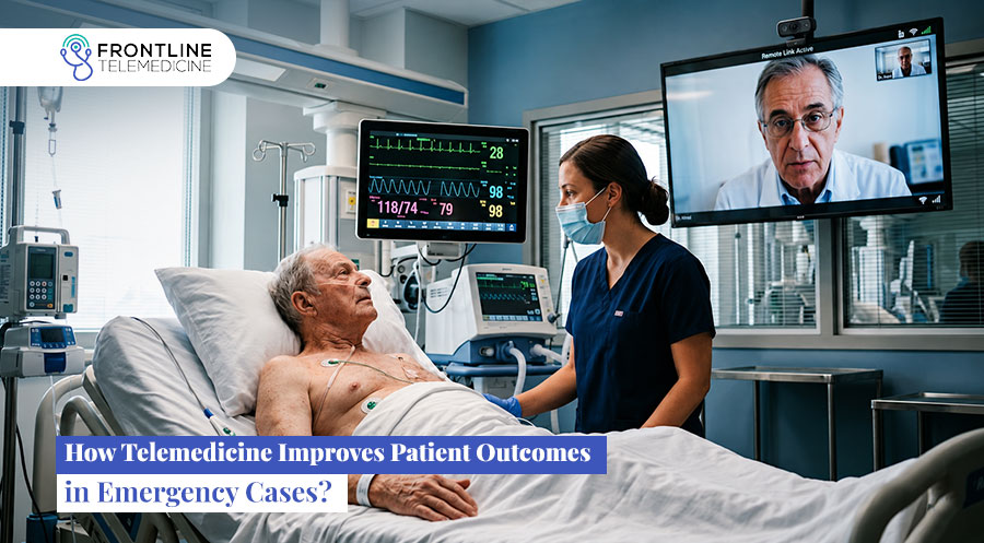 Emergency patient getting initial treatment by virtual doctor through telemedicine